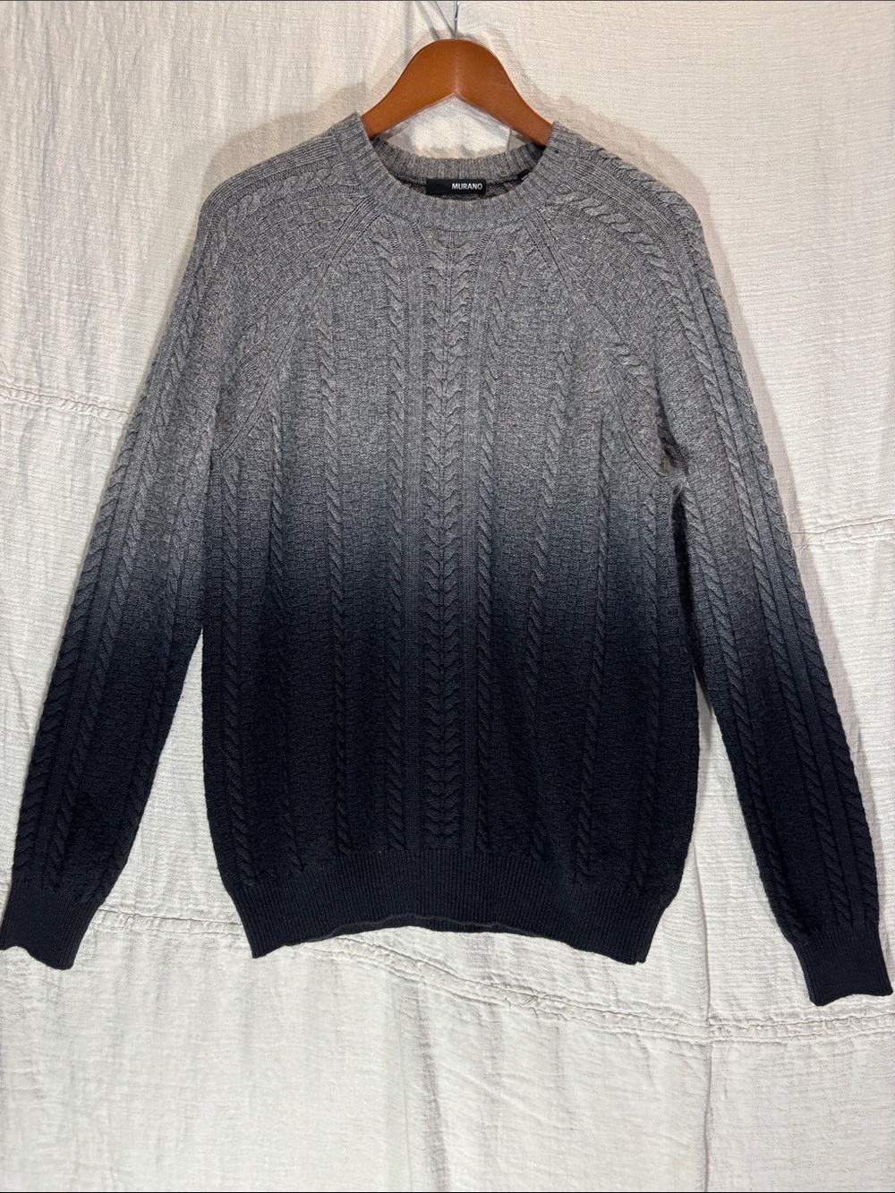 Murano Men XXL Ombré Cable Knit Sweater Grey Black Wool Cashmere Blend FLAW